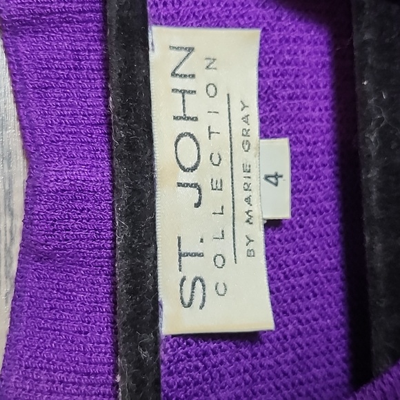 St. John Collection Satin and Knit Cardigan Top in Purple Abstract - Picture 5 of 14